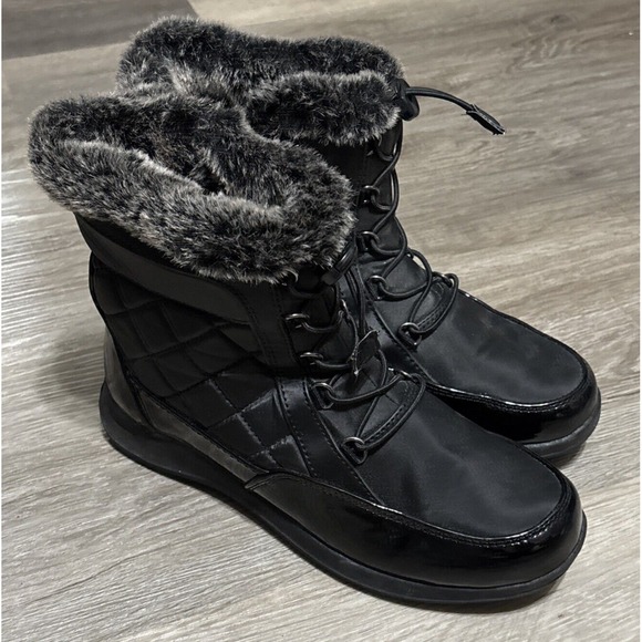 Totes Snow Boots Women's 7M Black Waterproof Mid Calf Faux Fur Winter Warm - Picture 1 of 9